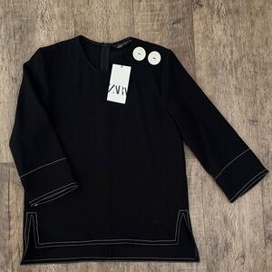 Zara Woman Black Blouse with White Button Details